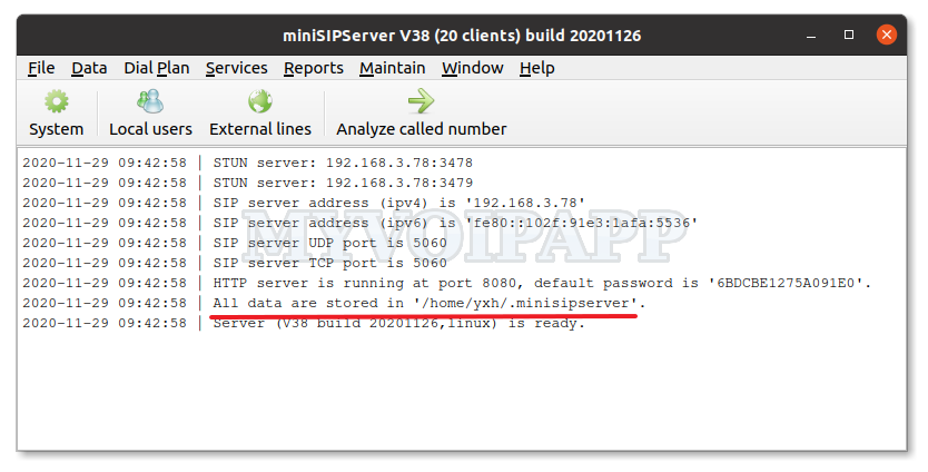 miniSIPServer application data directory in Linux system
