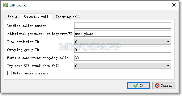 outgoing call configuration in SIP trunk